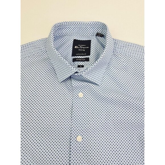 Ben Sherman Tailored Slim Fit Stretch Medium 5-15.5 32/33 Blue X Pattern Shirt - Picture 1 of 9